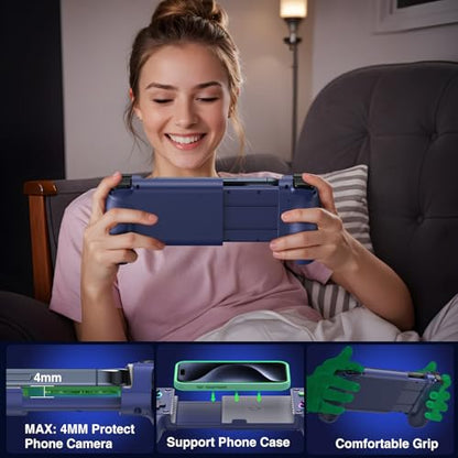 NealGamefy Phone Controller for iPhone/Android - Mobile Gaming Controller with Hall Effect Joystick, Phone Case Support,Turbo Function, Dual Vibration- Phone Controller Compatible with More Games - color: Blue