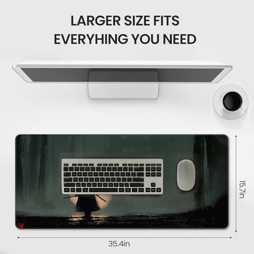 35.4 x 15.7 inch, XXL Extra-Large Gaming Mousepad, Featuring a Japanese Lone Samurai Design, a wear-Resistant, Scratch-Resistant, and Waterproof Surface, and a Non-Slip Rubber Base. - color: Japanese Abstract Style Samurai