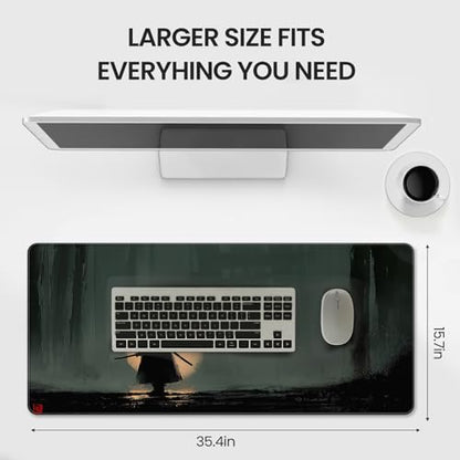 35.4 x 15.7 inch, XXL Extra-Large Gaming Mousepad, Featuring a Japanese Lone Samurai Design, a wear-Resistant, Scratch-Resistant, and Waterproof Surface, and a Non-Slip Rubber Base. - color: Japanese Abstract Style Samurai
