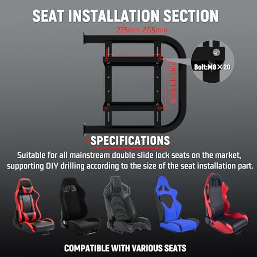 Dardoo Racing Simulator Cockpit Frame Fit for Logitech G27 G920 G923 G29, for Thrustmaster T300 T500, for Fanatec,Adjustable Driving Wheel Stand, Not Included Wheel,Pedal,Handbrake,Shifter & Seat