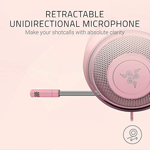Razer Kraken Gaming Headset: Lightweight Aluminum Frame, Retractable Noise Isolating Microphone, For PC, PS4, PS5, Switch, Xbox One, Xbox Series X & S, Mobile, 3.5 mm Audio Jack - Quartz Pink - color: Quartz Pink