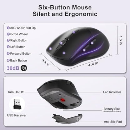 Wireless Keyboard and Mouse Combo, Full Size Ergonomic Wave Keys(Purple-B) | 2.4G Ergonomic Keyboard with Wrist Rest, Phone Holder, 3-Level DPI Silent Mouse with 6-Buttons, for Windows/Mac OS/Laptop/PC - color: Purple Black