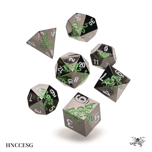 Octopus Metal RPG Dice Set,7-Piece,Inspired by Cthulhu Mythos,Abyss Green on Black,Heavy Zinc Alloy Dice for Fantasy RPGs & Collectors (Black Green) - color: Black Green