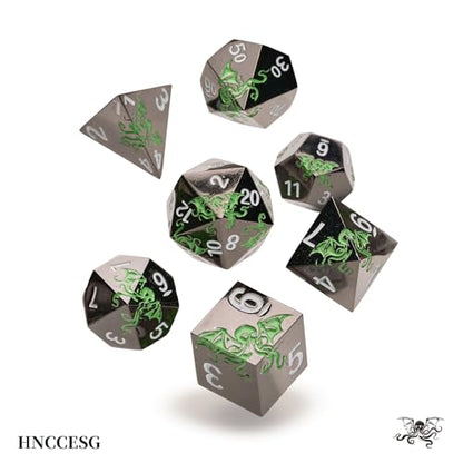 Octopus Metal RPG Dice Set,7-Piece,Inspired by Cthulhu Mythos,Abyss Green on Black,Heavy Zinc Alloy Dice for Fantasy RPGs & Collectors (Black Green) - color: Black Green
