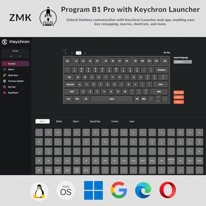 Keychron B1 Pro Ultra-Slim ZMK/Launcher Wireless Bluetooth 2.4 GHz/Wired Connection Keyboard for Mac Windows Linux - Retro Blue - color: Retro Blue