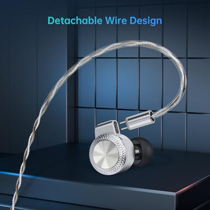 ARTTI T10 Pro in-Ear Monitor, Dual Magnetic Circuit 14.2mm Planner Driver HiFi IEM Earphones, Wired Gaming Earbud with Full Metal Housing, Detachable OFC Cable for Singer Musician Audiophile(Silver) - color: Silver