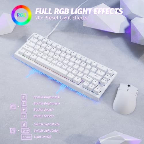 ATTACK SHARK X68 HE 60% Wired RT 8K Keyboard and Wireless R1 Mouse-White | Adjustable Actuation,Hall Effect Mechanical Magnetic Switch,Coiled Cable,USB C/2.4Ghz/BT Ultralight 18K DPI Mice for PC Gamer - color: White, size: Keyboard Mouse