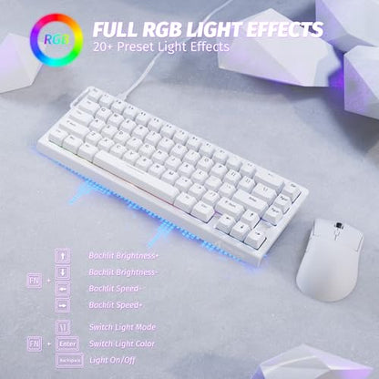 ATTACK SHARK X68 HE 60% Wired RT 8K Keyboard and Wireless R1 Mouse-White | Adjustable Actuation,Hall Effect Mechanical Magnetic Switch,Coiled Cable,USB C/2.4Ghz/BT Ultralight 18K DPI Mice for PC Gamer - color: White, size: Keyboard Mouse