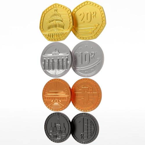 World Order: Metal Coins - 85 Collectible Pieces, Board Game Upgrade Components, Replace Base Cardboard Money, Multiple Denominations, Economic Set - style: Metal Coins