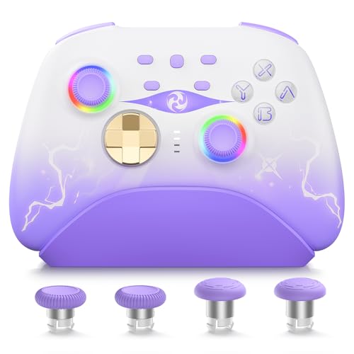 Mytrix Switch Pro Controller with Charging Dock, Wireless Controllers for Nintendo Switch/Switch 2/OLED, Hall Effect Joystick/Trigger, RGB Lighting, Turbo/Macro Button, for PC, iPad - Raiden Design - color: Purple
