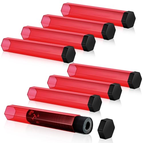 Lineshading 8 Pcs Hexagon Playmat Tube 15 Inch Easy in and Out Case Design, Playmat Holder Tube for Storage with Caps Compatible with MTG, Magic: The Gathering, RPG, Won't Roll Off Surfaces(Red) - color: Red
