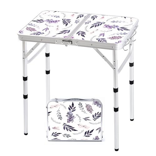 Yriuat Folding Camping Table 2ft Portable Picnic Table,Misty Lilac | Adjustable Height,Aluminum Foldable Lightweight Small Card Table with Carry Handle for Outdoor,Indoor,Hiking,Camp,BBQ&Beach - color: Misty Lilac, size: 24"l X 16"w X 24"h