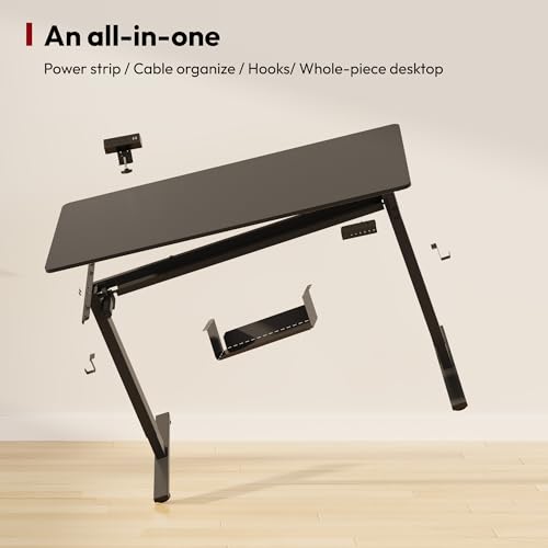 SANODESK Electric Standing Desk with Desk Clamp Power Strip 40"x 24" Whole-Piece Desktop Height Adjustable Stand Up Desk with Cable Management Sit Stand Home Office Desk Black Frame/Black Top - color: Black Frame+black Top, size: 40"x24"