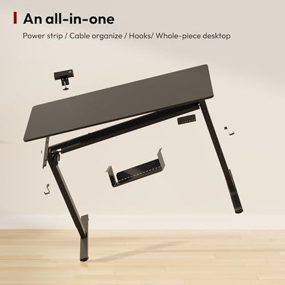 SANODESK Electric Standing Desk with Desk Clamp Power Strip 40"x 24" Whole-Piece Desktop Height Adjustable Stand Up Desk with Cable Management Sit Stand Home Office Desk Black Frame/Black Top - color: Black Frame+black Top, size: 40"x24"