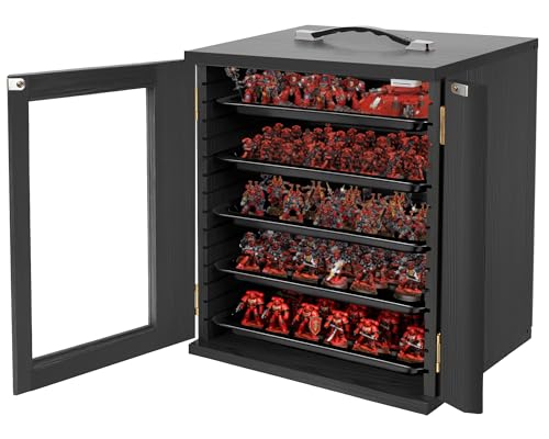Miniature Storage Case for Collectibles, Miniature Display Cases with Magnetic Door and 6 Trays, Clear View Miniatures Transport Case (Black) - color: Black
