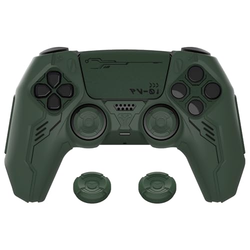 PlayVital Mecha Edition Silicone Cover Compatible with ps5 Controller with 2 Joystick Caps and 6 Stickers, Shockproof Non-Slip Grip Protector Accessories, Fits for ps5 Charging Station - Racing Green - color: Racing Green