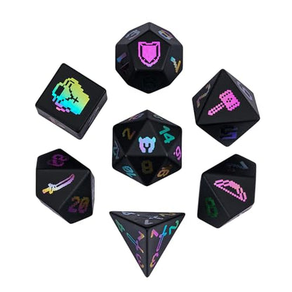 UDIXI Obsidian Gemstone Dice Set D&D Stone DND Dice Set for Tabletop Games | Natural Stone, Premium Gift Box, DM Gift, for Dungeons and Dragons Role Playing Games - color: Obsidian (Pixel Art)