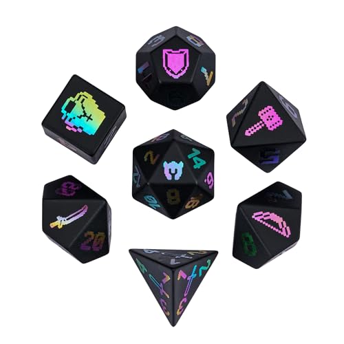 UDIXI Obsidian Gemstone Dice Set D&D Stone DND Dice Set for Tabletop Games | Natural Stone, Premium Gift Box, DM Gift, for Dungeons and Dragons Role Playing Games - color: Obsidian (Pixel Art)