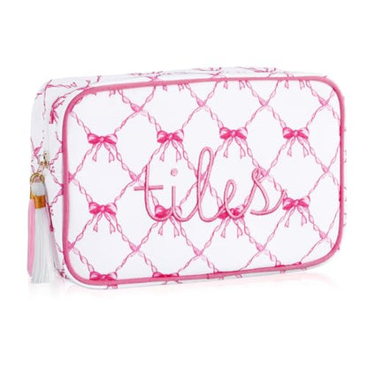 Sanwuta 1 Pcs Mahjong Tile Bag with Zipper,Pink,Bow | Embroidered Mahjong Case for 166 American Mahjong Tiles (1.2") Portable Bags for Board Game Party Gathering Travel - color: Pink, style: Bow