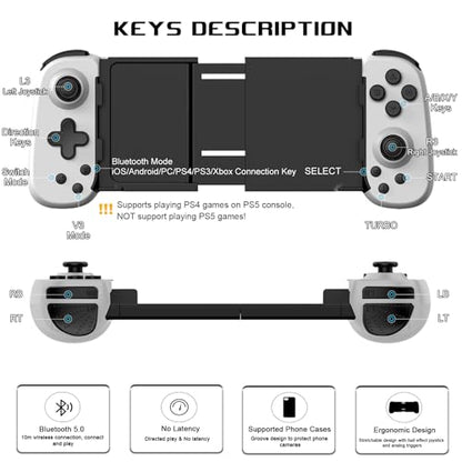 arVin Mobile Game Controller for iPhone/iPad/Android/Samsung/Tablet/PC/Switch/PS3/PS4, Wireless Gamepad Joystick with Turbo/6-axis Gyro/Vibration, Play Xbox Cloud Gaming/PS Remote Play/Steam Link - color: White, size: Standard Version(D6)
