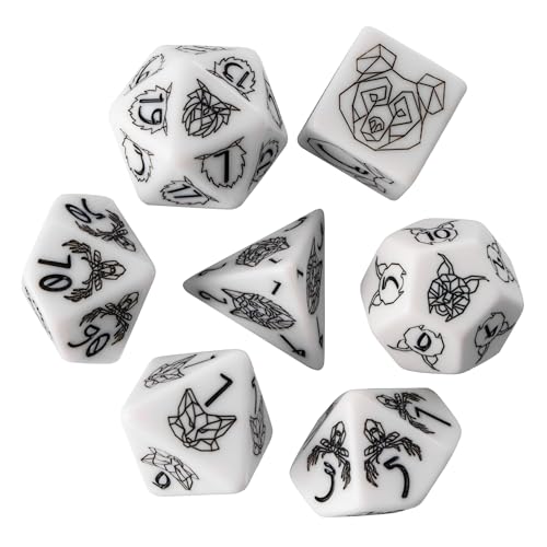 White DND Dice Set Beast Polyhedral Dice Set D&D for Tabletop Games | Leather Storage Bag, DM Gift, for Dungeons and Dragons Role Playing Games - color: Beast Pattern
