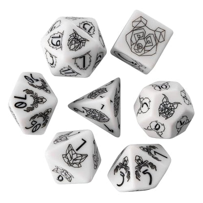 White DND Dice Set Beast Polyhedral Dice Set D&D for Tabletop Games | Leather Storage Bag, DM Gift, for Dungeons and Dragons Role Playing Games - color: Beast Pattern