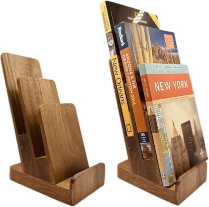 Distinguished 3-Tier Acacia Wood Literature Holder, Trifold Brochure Holder, Flyer Holder, Postcard Display and Countertop Wooden Display Stand [Pack of 2] - style: Acacia 2-Pack