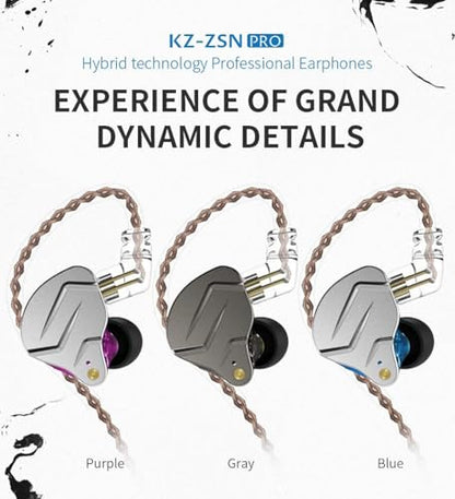 KZ ZSN Pro Dual Drivers 1BA 1DD in Ear Earphones HiFi Power Bass Earbuds Headphones High Clarity Sound Wired Earphones with Detachable Cable for Audiophile Musician - color: ZSN Pro-purple, size: With Mic