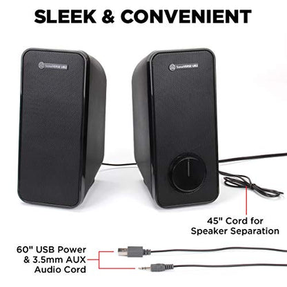 GOgroove Computer Speakers for Desktop and Laptop - USB Speakers for Desktop Computer with Loud and Clear 2-Way Drivers for 32W of Power and Bass, Built-in Headphone & AUX Input Ports, LED Volume Knob
