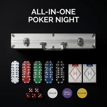 HEITOK Poker Chip Set - Classic 300PCS Poker Set with Aluminum Case, 11.5 Gram Casino Chips for Texas Holdem Blackjack Gambling | 2-8 players, custom stakes, 2 decks, 5 dice, dealer and small/big blind buttons, Blackjack, card game nights - size: 300 blan