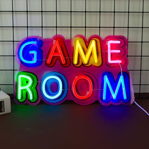 Game Room Neon Sign,Game Neon Lights Wall Decor for Internet Cafe, Gaming Room, Man cave, Bedroom Gift Art for Boys Girls Fans Gamer-15.8 x 9.61 IN-USB Powered-Acrylic - color: Colorful:Game