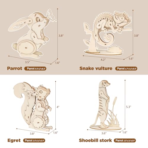 ELX 3D Wooden Animal Puzzles for Kids 6+, 4 Piece Set Animal Models, Wood Building Craft Kits Stem Toys peresents for Kids and Adults - style: 3D-Wildlife