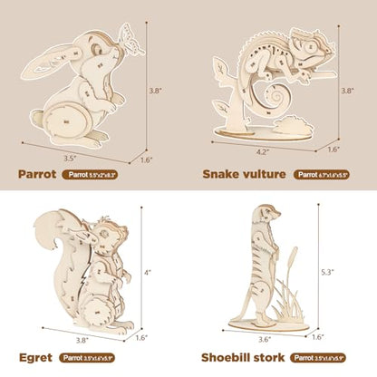 ELX 3D Wooden Animal Puzzles for Kids 6+, 4 Piece Set Animal Models, Wood Building Craft Kits Stem Toys peresents for Kids and Adults - style: 3D-Wildlife