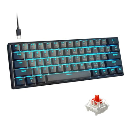 Snpurdiri 60% Wired Mechanical Gaming Keyboard (Black-Grey, Red Switches) | Ice Blue LED Backlit 61 Keys Mini Wired Office Keyboard for Windows Laptop PC Mac - color: Black Grey(Ice Blue Light)/Red Switch
