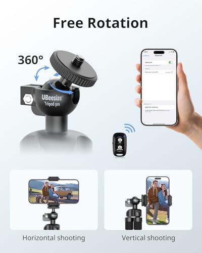 UBeesize Flexible Mini Phone Tripod, Portable and Adjustable Camera Stand Holder with Wireless Remote and Universal Clip, Compatible with Cellphones, Sports Cameras - style: Tripod pro