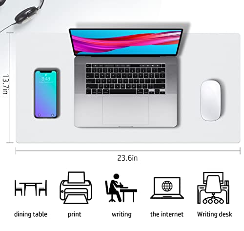 Aothia Double-Sided PU Leather Desk Pad - Non-Slip Large Mouse Pad & Desk Mat for Office, Home - Waterproof, Easy to Clean, Durable Dual-Sided Surface (23.6"x13.7", White) - color: White, size: 23.6" x 13.7"