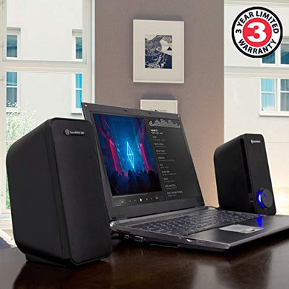 GOgroove Computer Speakers for Desktop and Laptop - USB Speakers for Desktop Computer with Loud and Clear 2-Way Drivers for 32W of Power and Bass, Built-in Headphone & AUX Input Ports, LED Volume Knob