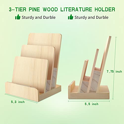 DOSTATNI 3 Tier Pine Wood Pamphlet Display Stand Brochure Holder 6 x 9 Literature Stand Postcard Holder Display Stand Flyer Holder Magazine Rack for Pamphlet Magazine Booklets Menu