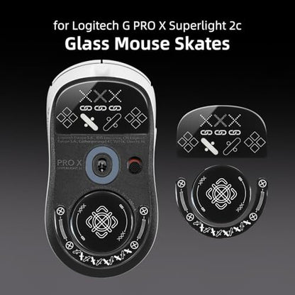 immoenuc Tempered Glass Mouse Skates for Logitech G PRO X Superlight 2C Gaming Mouse, 2.5D Polished Edge Smooth Durable Mouse Feet Replacement (Printing Pattern) - color: Printing Pattern