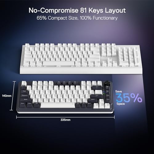 Redragon K673 PRO Wireless 81-Key RGB Gasket Gaming Keyboard, Scroll Knob | Multi-Function Control Wheel, 0-Delay Tri-Mode, Cushioned 5-Layer Noise Dampening for Creamy Thocky Sound, Compact 80% Size - color: Abyssal Blue, size: 81 Keys + No LCD Screen