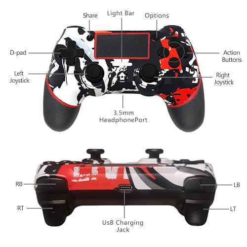 SZYUYU Wireless Controller for Ps4 Romote Compatible with Ps4/Slim/Pro/Windows PC, Controller for Ps4 with 3.5mm Audio Jack, Touch Pad,Six Axis Motion Control, Charging Cable (FLAME WHITE) - color: FLAME WHITE