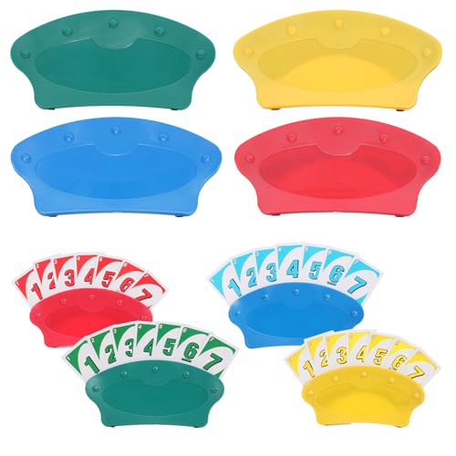 4 Pack Card Holders for Playing Cards, Hands Free Card Holder Stand for Poker, Canasta & Family Game Night, Plastic Card Organizer for Arthritis Seniors - color: Blue , Red , Yellow , Green