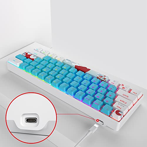 60% Mechanical Keyboard White and Blue, Compact 60 Percent Gaming Key Board RGB Backlit, 61 Keys Mini Keyboard, USB Wired Office Keyboards for Windows Mac Laptop PC (61 Blue/Red Switches) - color: 61 Blue/Red Switch