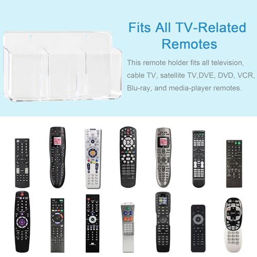 3 Slot Adjustable Remote Holder Wall Mount, TV Controller Holder Hollow Bottom Slot Easy Phone Charging, Adhesive Remote Control Holder, Wall Pen Holder for Office School Home - Clear - color: Clear