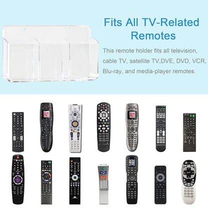 3 Slot Adjustable Remote Holder Wall Mount, TV Controller Holder Hollow Bottom Slot Easy Phone Charging, Adhesive Remote Control Holder, Wall Pen Holder for Office School Home - Clear - color: Clear