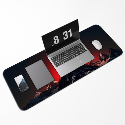 Gaming Mouse Pad, Large Desk Mat, Non-Slip Rubber Bottom, Stitched Edge Mouse Pad for Home, Office Desk, Gaming Keyboard Pad, 31.5 x 11.8 Inch, Desk Protector - color: Full Moon Mountain