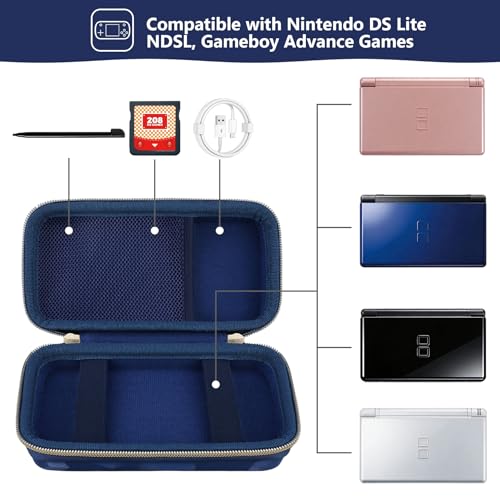 Supmay Hard Carrying Case Compatible with Nintendo DS Lite NDSL, Gameboy Advance Games Storage Holder Travel Bag with Mesh Pocket for USB Charging Cable, Stylus, Earphones, Game Cartridge, Blue - color: Blue Cube