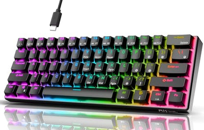 RK ROYAL KLUDGE RK61 Wired 60% Mechanical Gaming Keyboard Programmable QMK/VIA RGB Backlit 61 Keys Ultra-Compact Hot Swappable Red Switch Black - color: Black, size: Hot-Swappable Red Switch