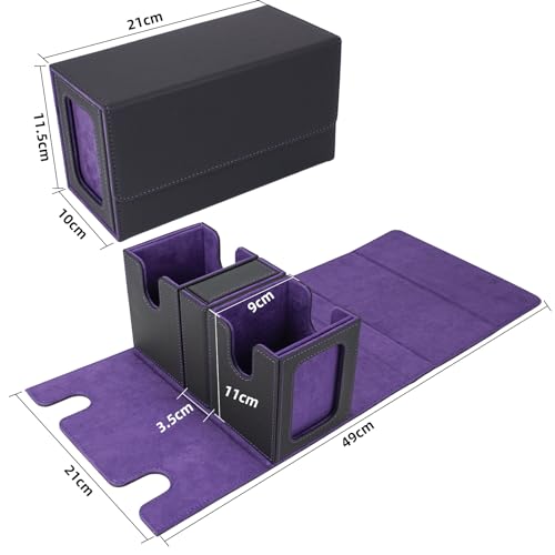 AFIING MTG Commander Deck Box 200 Double Sleeved Cards Storage, 3-in-1 Magnetic Card Case Organizer for Magic: The Gathering TCG CCG, 4 Dividers & 2 Toploaders Black/Purple - color: Black purple