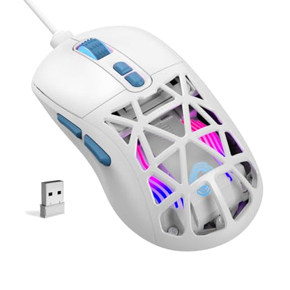 Wireless Gaming Mouse, Rechargeable&Rechange Shell,RGB Programmable Macro Mouse, Lightweight Mouse,10000 DPI,Tri-mode Wired/BT 5.0/2.4GHz Wireless Mouse Gaming with 2 Side Buttons (White Blue) - color: White Blue